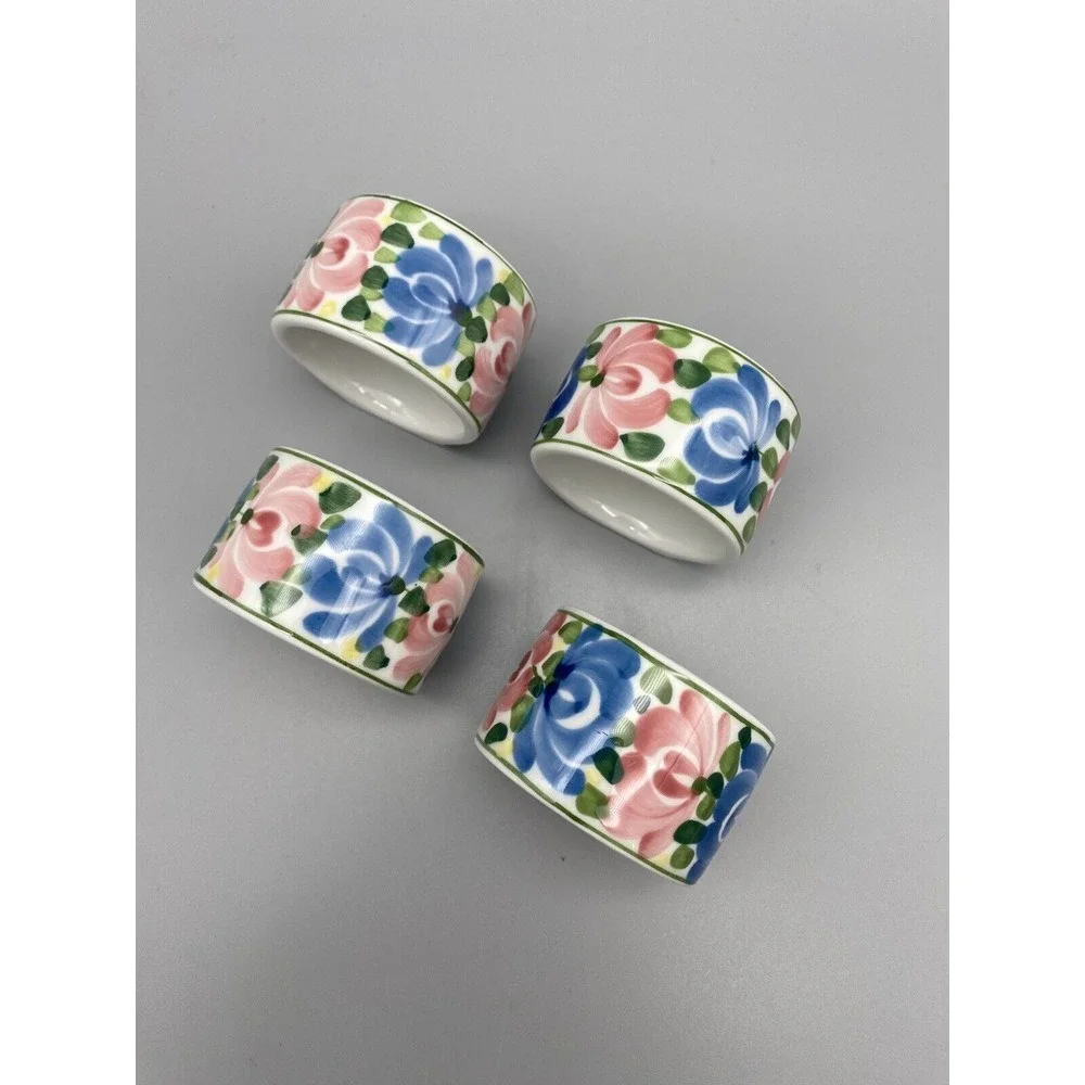 Set Of Four Vintage‎ Audrey Floral Ceramic Napkin Rings